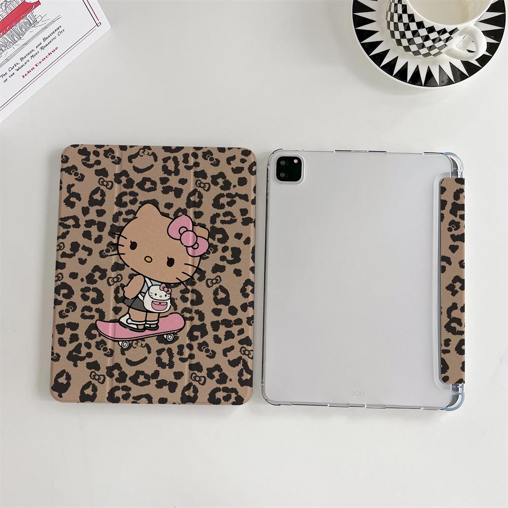 Cute Leopard Skateboard HelloKitty Tablet Case Suitable for A16 2024 11 2025 Air 5/4 10.9 iPad 10 9.7 10.2/10.5 Mini 6/5 with Pe