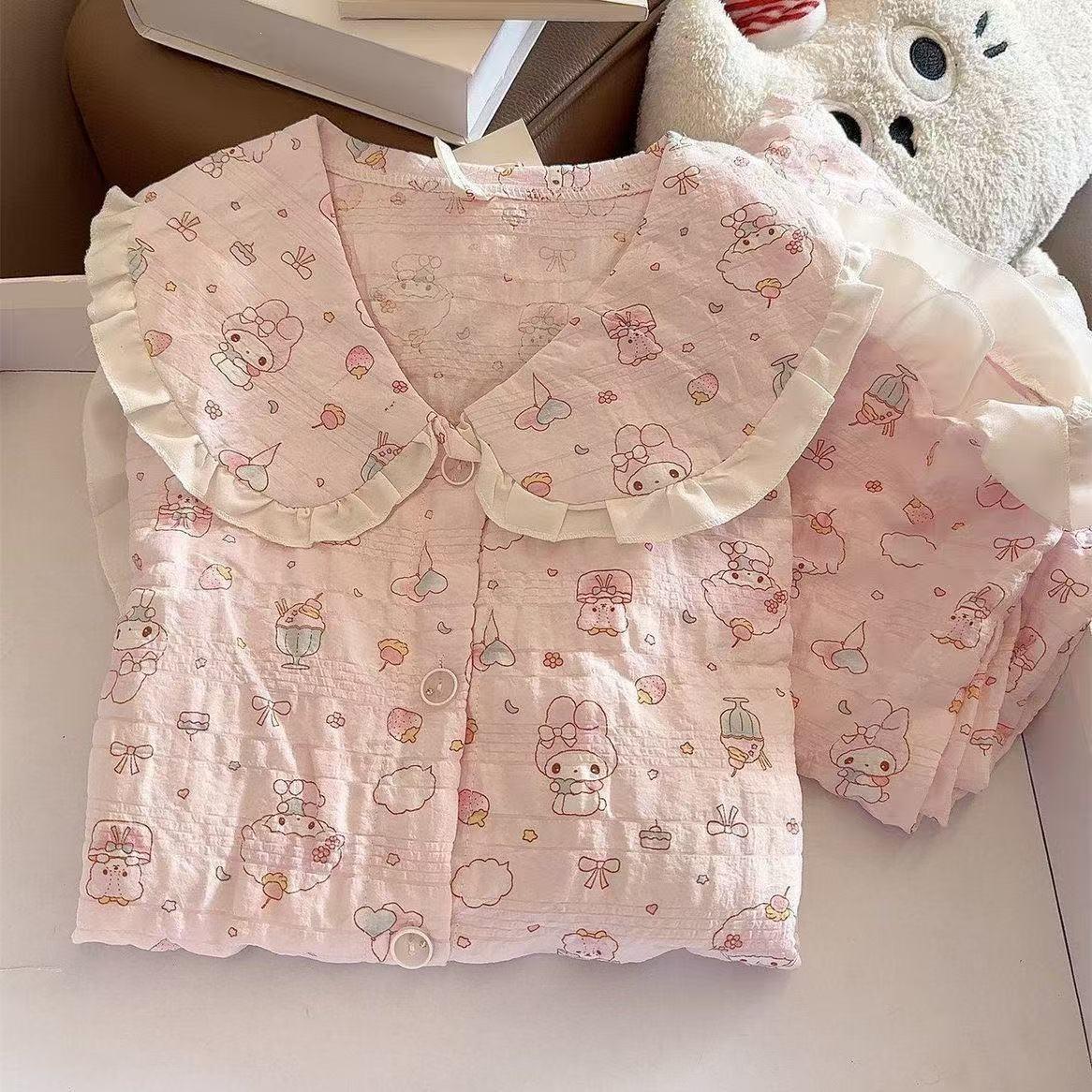 

Spring pajamas women s new Wange cloud cotton long-sleeved trousers lace suit (clothes have no pockets) M