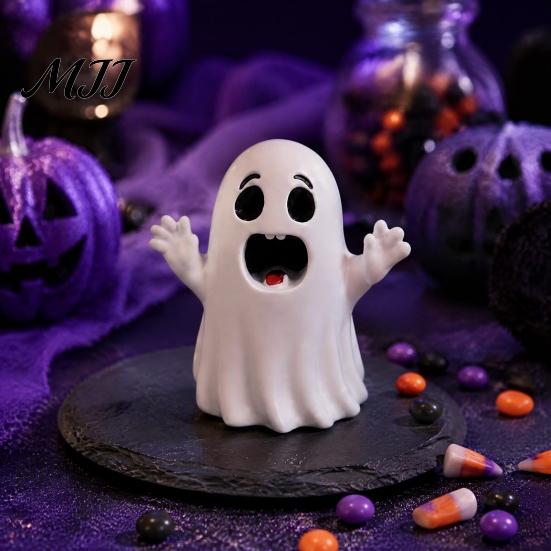 Unique Home Accents Halloween Cute Ghost Figurine, Small Red Heart Pumpkin Bucket Statue, Decorative Figurines for Shelf Resin Funny Ornament