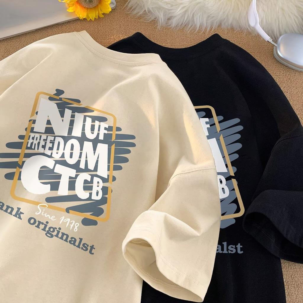 American Retro Summer INS Trendy Brand Hip-Hop Half-Sleeve Loose Plus Size Trendy Round Neck Casual Letter Short Sleeve T-Shirt for Men