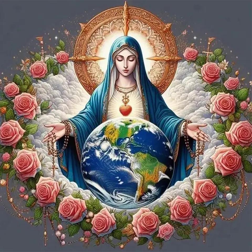 

20245D Алмазная картина Нотр-Дам Цветок Diy Полная мозаика Вышивка крестом Набор Религиозная икона Благословение Роза Главная Full Round 20x20CM