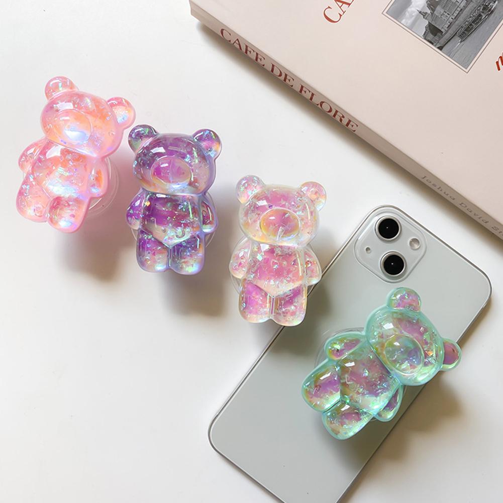 3D Cute Laser Bear Cell Phone Holder Grip Tok Bracket Cellphone Support Griptok Desktop Phone Finger Stand Folding Mobile Holder