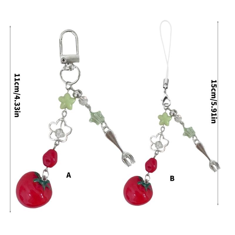Unique Resin Tomato Keychain Fork Theme Phone Chain Keyring Decorative Piece For Everyday Carry Present
