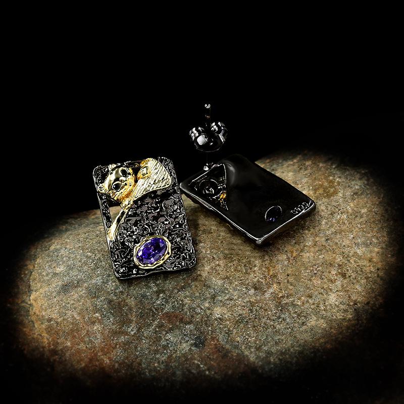 Newest Cute Cat Earrings Sweet Girl Heart Pet Purple Zircon Earrings For Women Anniversary Party Jewelry