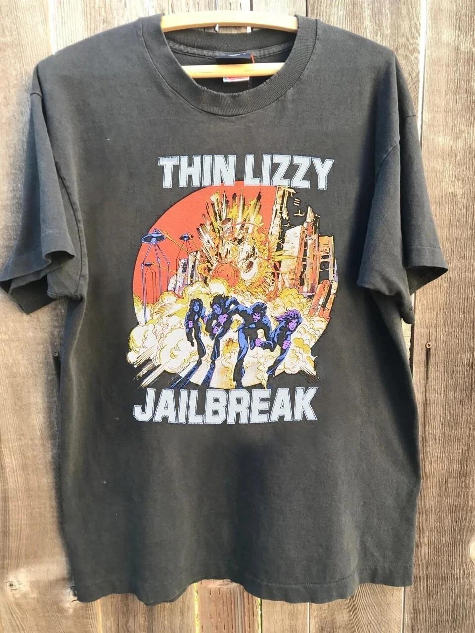 Футболка Thin Lizzy Band Jailbreak Explosion Угольный Цвет Топы футболки Мужская Женская Унисекс футболка L