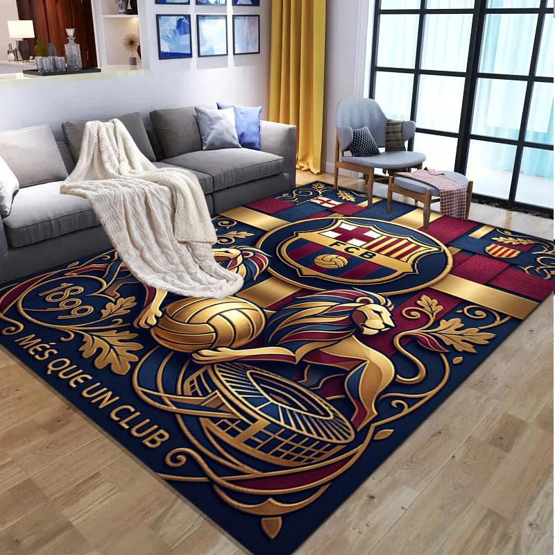 Barcelona FC Soccer Pattern Rug, Indoor/Outdoor Mat, for Picnic, Gameroom, Bedroom, Office, Living Room, Home Decor Carpet, Birthday Gift