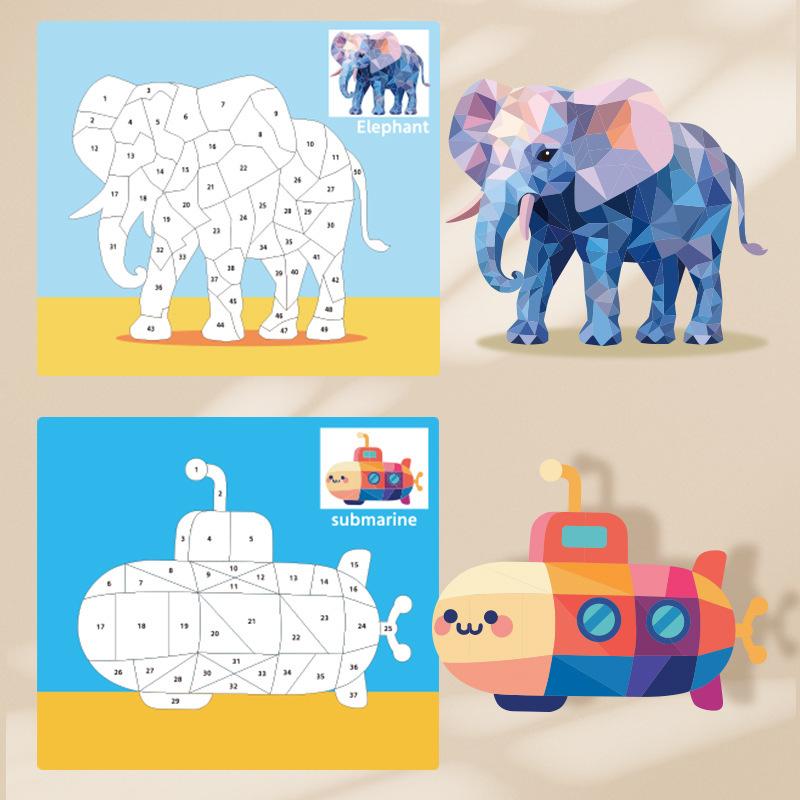 3D Sticker Puzzle Painting Kit Kids Animal Traffic Themes with 8 Patterns for Easy Peel-Stick Boost Fine Motor Skills Creativity