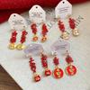 Chinese Style Red Yuanbao Earrings Drip Oil Hollow Out Good Luck Drop Earrings  Girls