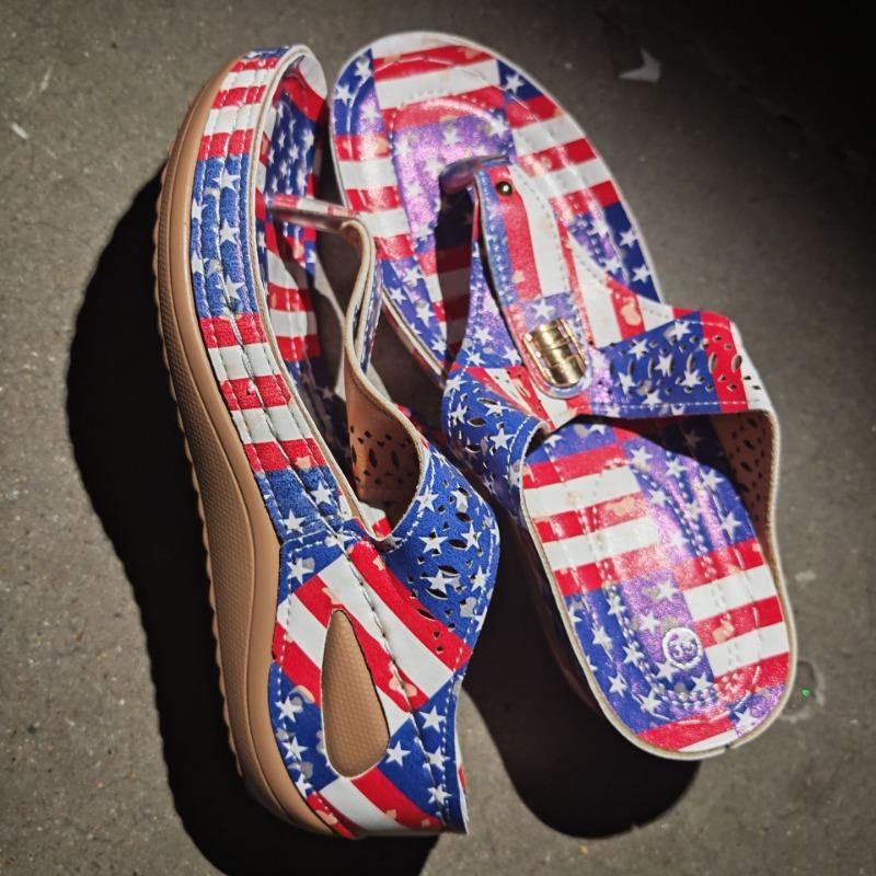 

Большого размера шлепанцы на танкетке женские летние новые шлепанцы с национальным флагом женские TEUM 43