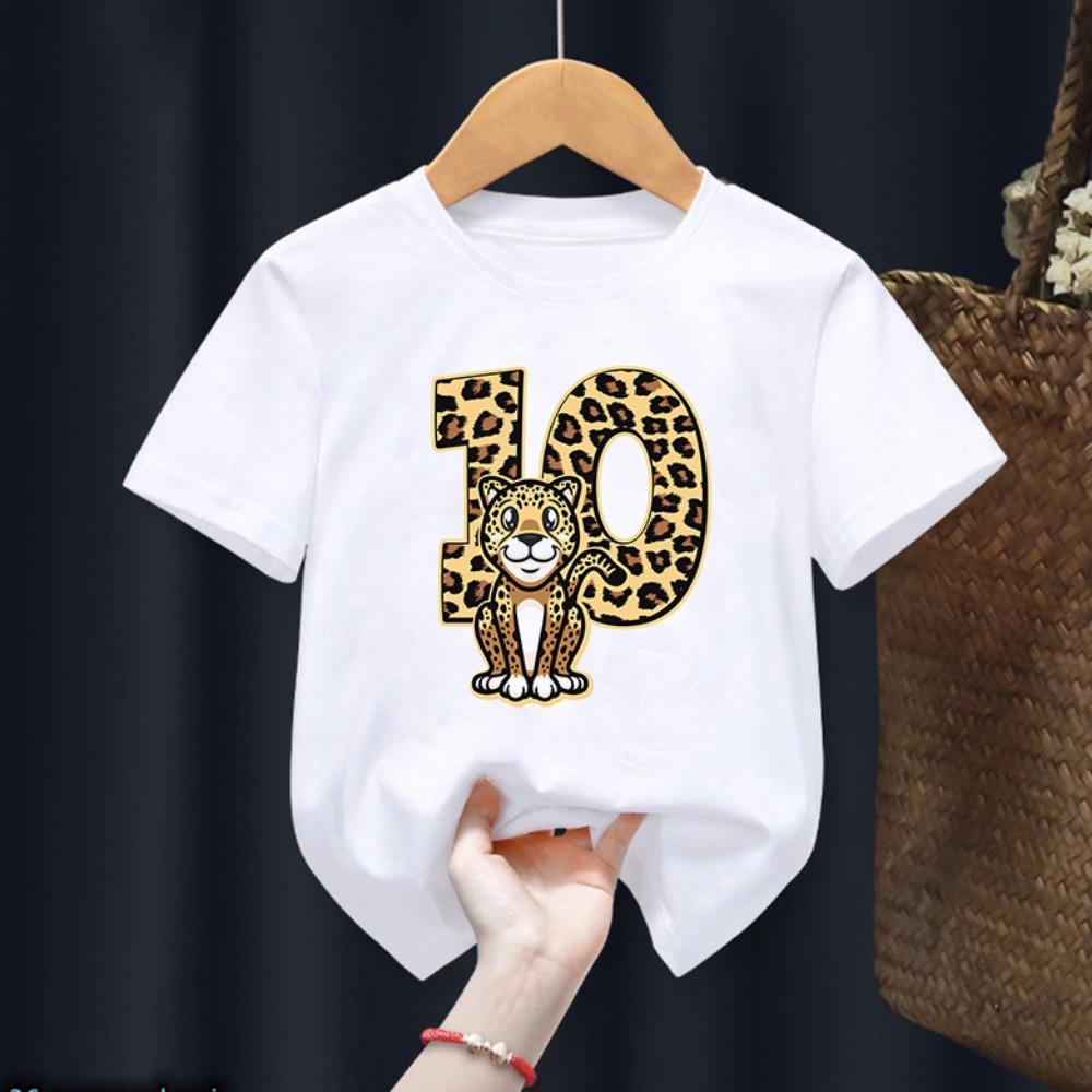 

Футболка для мальчиков с забавным рисунком животных, леопарда, с принтом цифр на 1-10-й день рождения, детская одежда, футболка, летняя одежда для мальчиков на день рождения, детская футболка 4T(110cm)