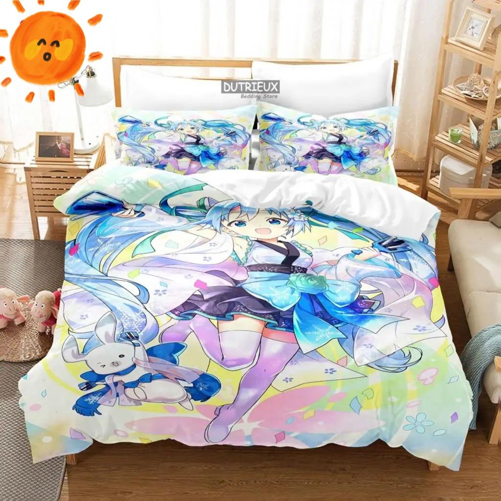 3D Print Japanese Anime Kawaii Hatsune Miku Duvet Cover Bedding Set Queen King Full Size for Holiday Bedroom Teens Women Gift