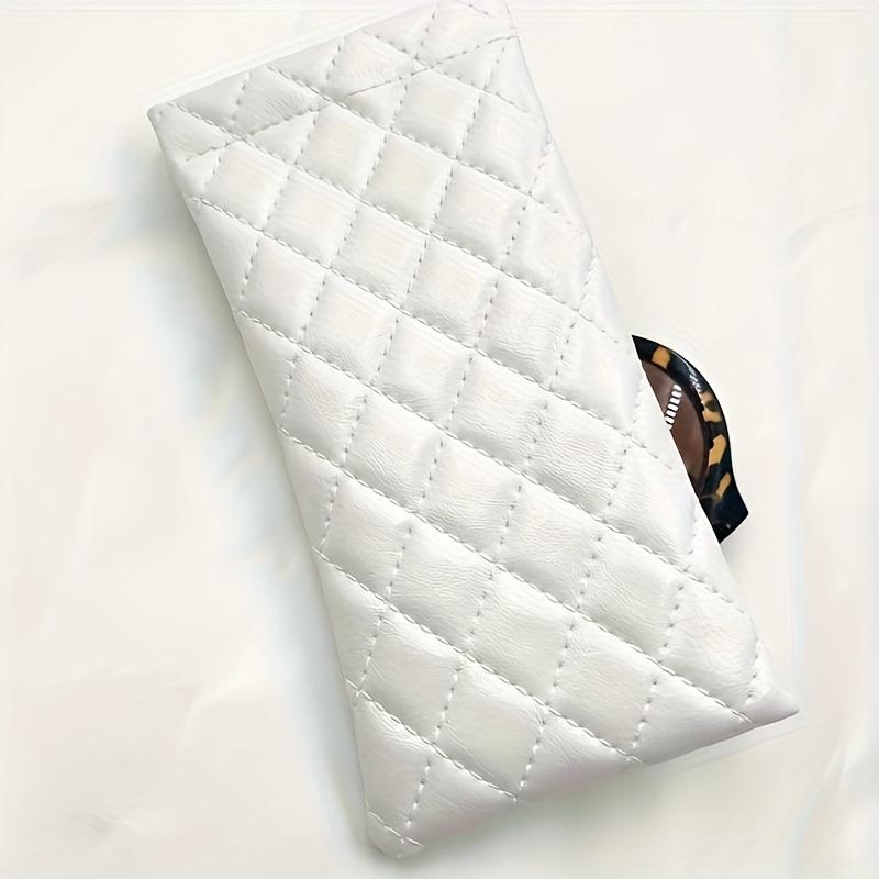 Super Soft Premium Faux Leather Glasses Case | Compact Quilted Design, Secure Closure, Stylish Carry-On | (3 Colors Available) White/Black/Pink