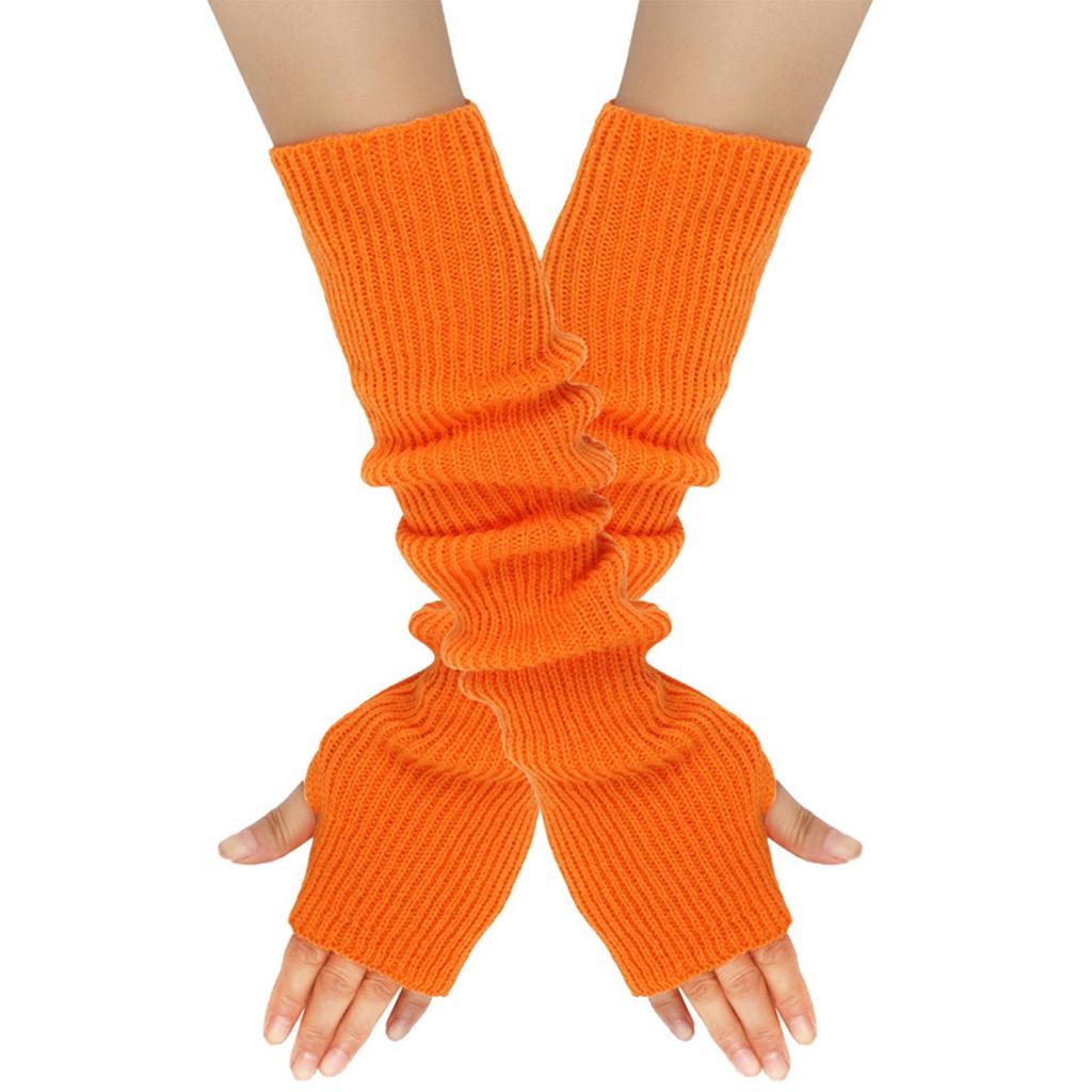 Women's Winter Warm Wool Gloves, Fingerless Long Sleeves, Solid Color, Extended Gloves