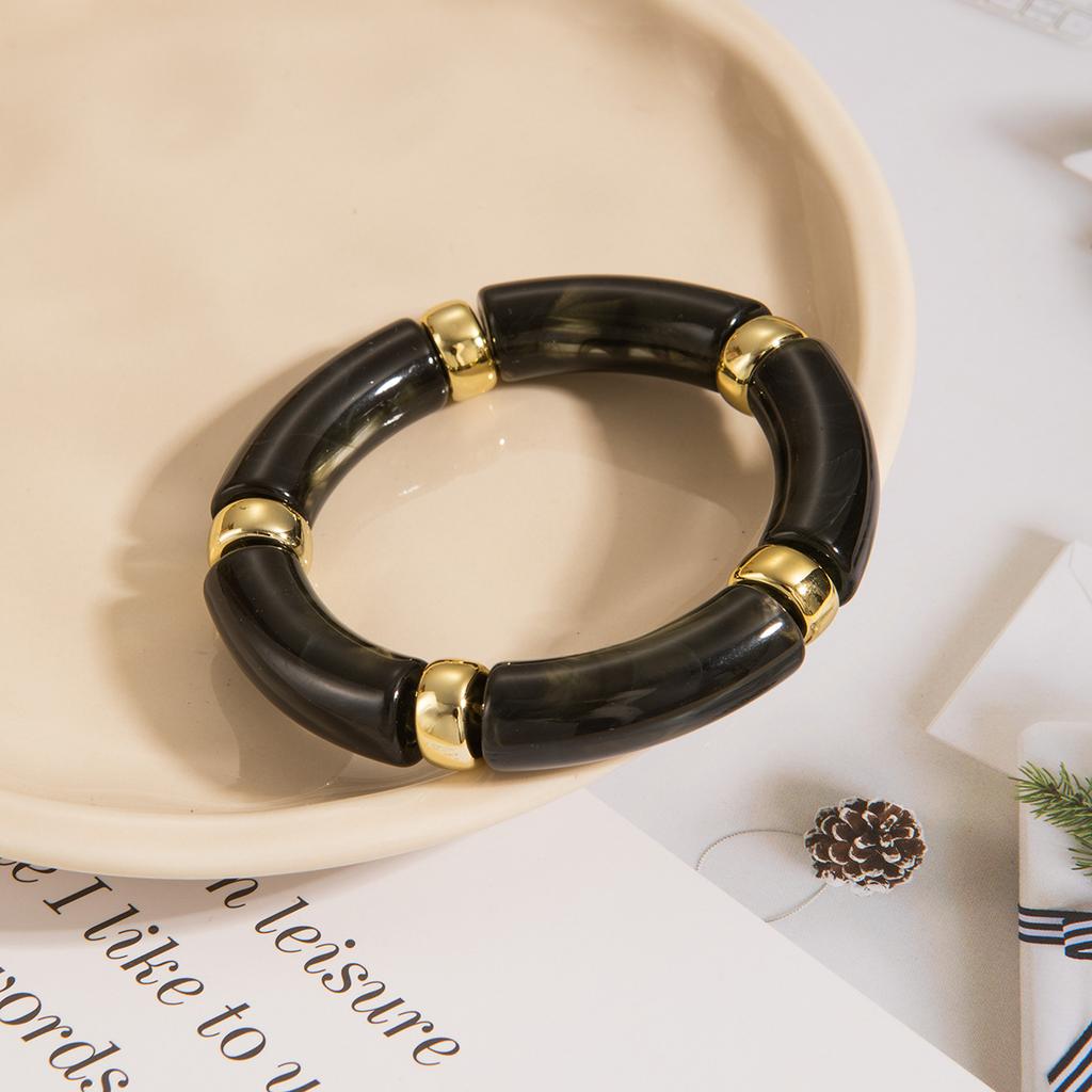 Personality Retro Multicolour Acrylic Bend Bangle for Women Charm Curved Bamboo Pipe Stone Grain Bracelet Jewelry Accessory Gift