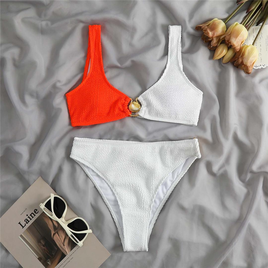 

Морщинистый жатый сращиваемый металлический корпус бикини женский купальник женский купальник из двух частей комплект бикини купальный костюм для плавания L белый/оранжевый