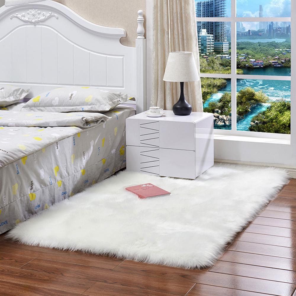 Long Plush Ultra Soft Fluffy Rugs Rectangle Shape Faux Sheepskin Wool Carpet Rug for Living Room Bedroom Balcony Floor Mats