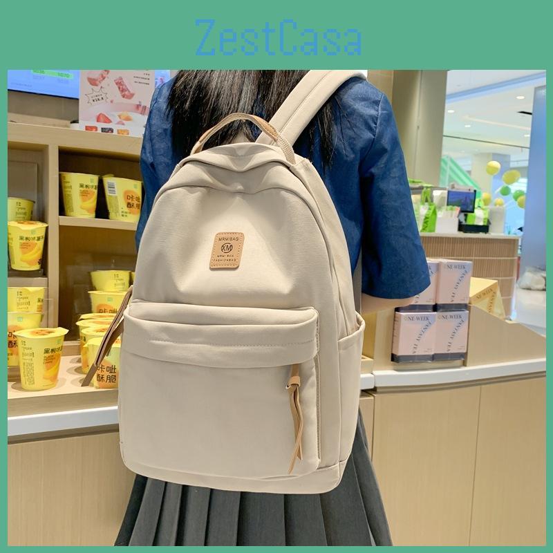 Xm Letter Pattern Solid Color Backpack Casual Student Schoolbag Bag Lightweight