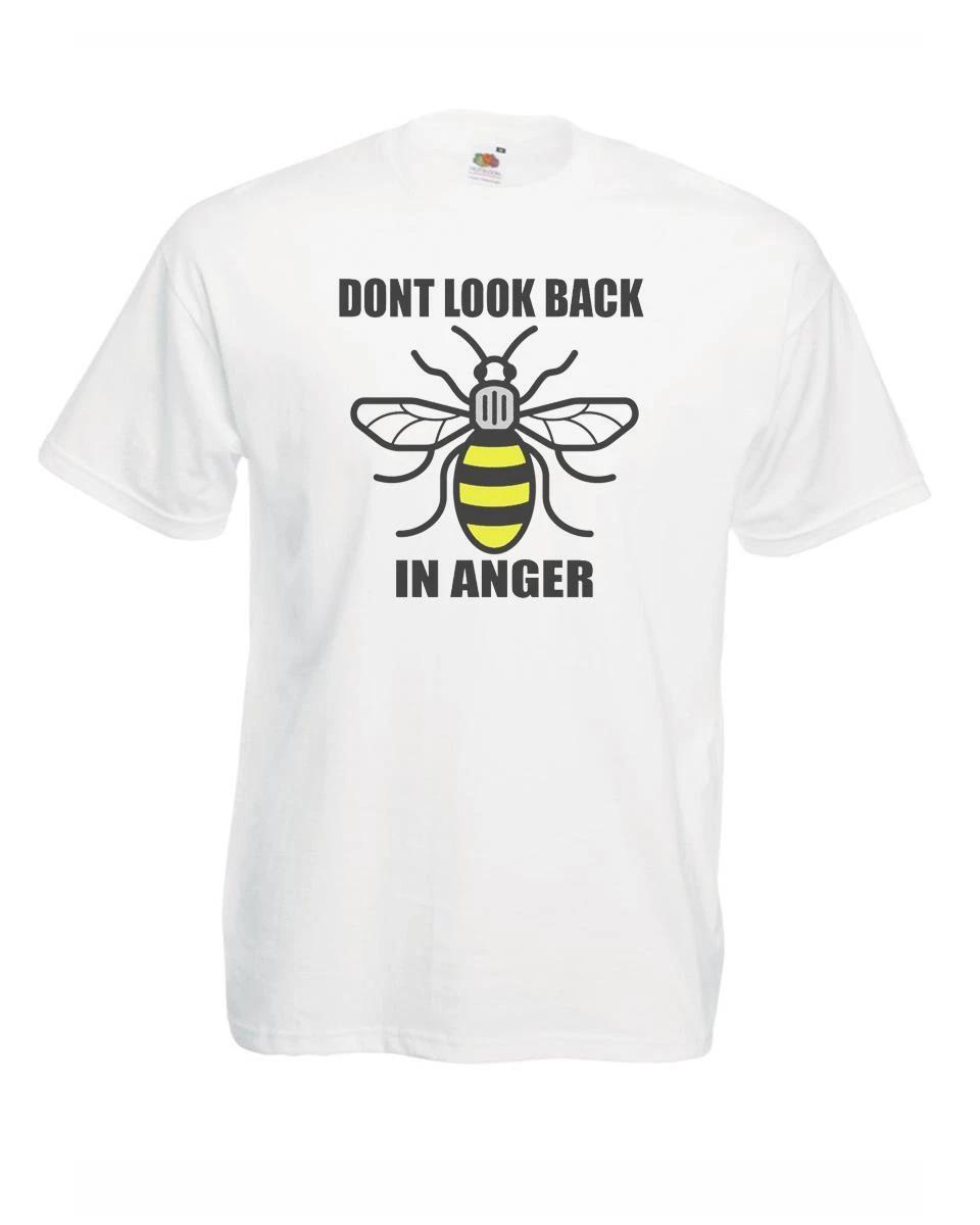 Unisex White Manchester Bee Don t Look Back In Anger Quote 100% Cotton T-shirt Mens Tees Top 2XL