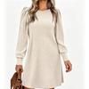 Women's Fashion Knit Dress, Casual Loose Round Neck Long Puff Sleeve Dress With Pockets For Fall Winter, European & American Style