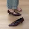 French Low-heeled Pointed Single Shoes for Women's 2025 Spring New Soft Leather Flats with One-word Strap Skirt Mary Jane