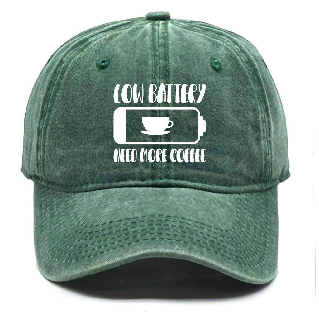 "Low Battery Need More Coffee" Print Adjustable Baseball Hat Washed Cotton Cap For Man Distressed Solid Snapback Baseball Cap