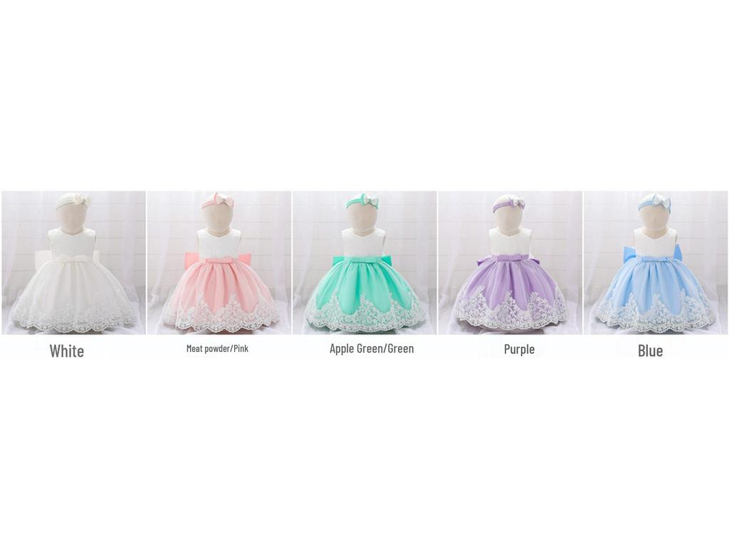 Infant Girls' First Birthday Lace Princess Dress with Bow