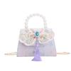 Lovely Geometric Patterned Shoulder Bag For Kids Featuring Chic Tassels And Elegant Pearls