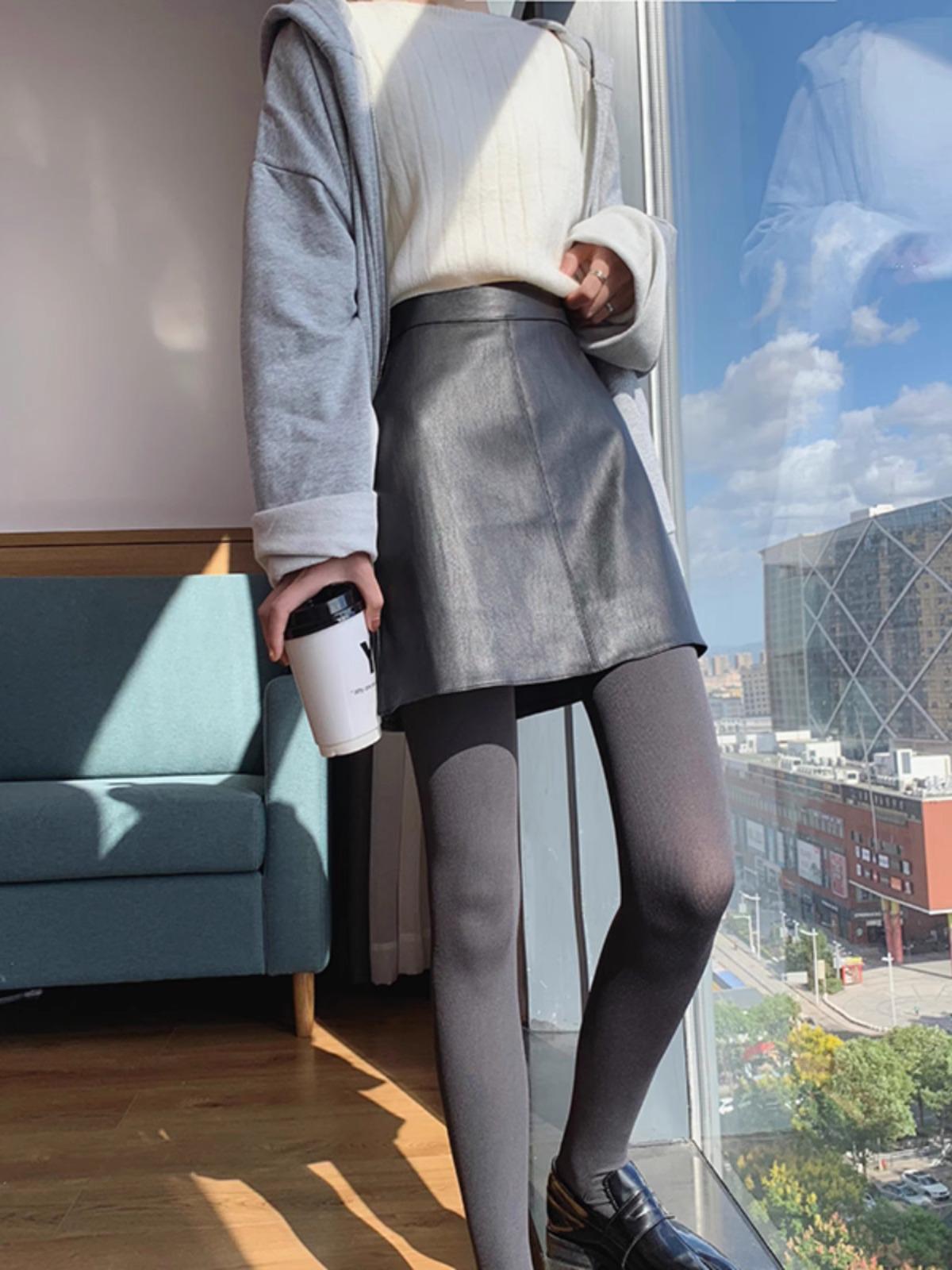 

Женская мода Осень/Зима 2023 Черная юбка-миди А-силуэта бодикон из ПУ кожи с высокой талией S чёрный