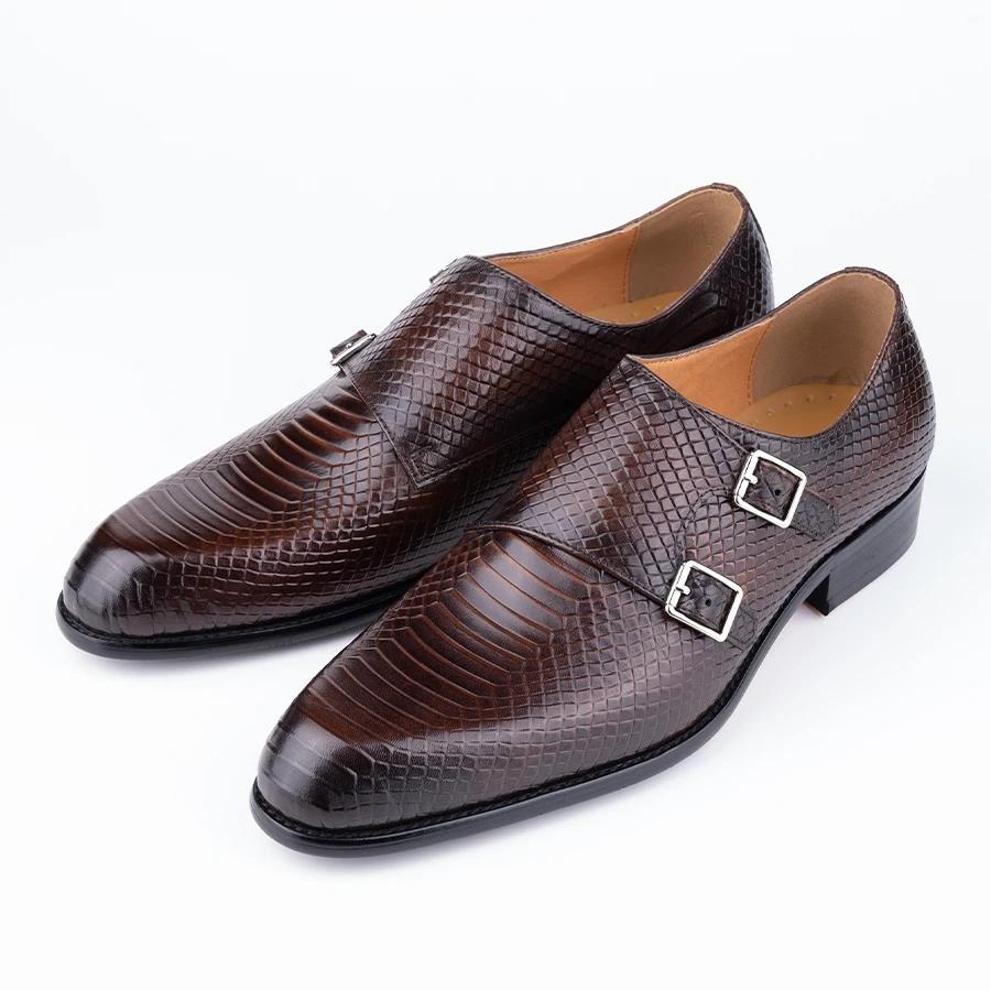 Fashion Genuine Leather Shoes Handmade Loafers for Men High Quality Buckles Monk Shoe Male Sapato Social Masculino Business Formal Shoes