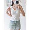 Ribbed Button V-Neck Camisole,New Arrival Women Slim Fit Cotton Basic Sleeveless Layering Tank Top