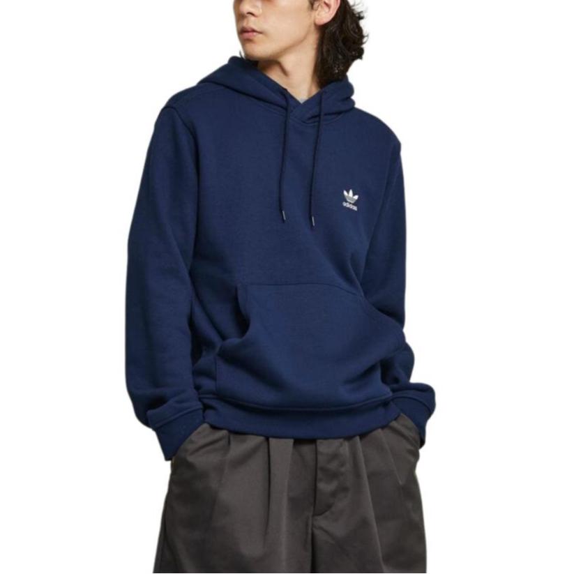 Adidas Originals Essential Trefoil Essentials Hooded Pullover Fitted Letter Logo Long Sleeve Sweatshirt Men sweatshirt Night-Blue IY4929