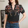 ZANZEA Women Casual V-neck Floral Print Short Sleeve Blouse