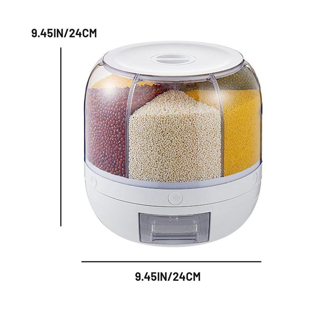 Food Grain Storage Container 6 Grid Rice Dispenser Rotatable Sealed Grain Food Storage Box Large