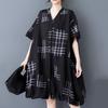 Short Sleeve Plus Size Black Vintage Plaid New In Dresses for Women Casual Loose Midi Summer Shirt Dress