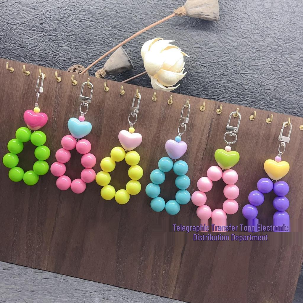 Korean Style Cute Colorful Beaded Heart Phone Lanyard and Camera Charm for Women