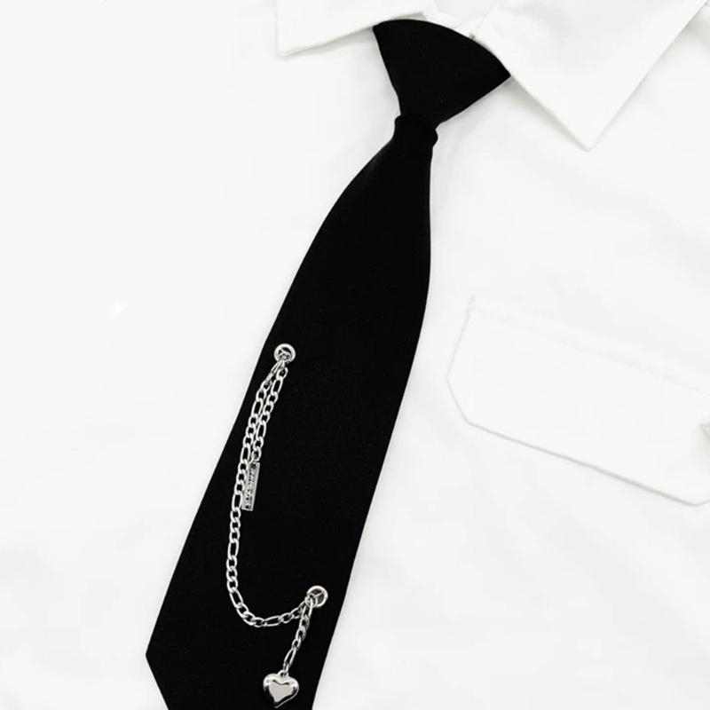 PreTied Women Necktie With Quick Zipper Design Fashion 2000s Punk Chain Decors Neck Tie For Business Event Gathering