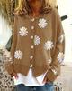 Women's Floral Print Long Sleeve V-Neck Sweaters Button Down Ribbed Cuffs Knitted Cropped Cardigan Loose Casual Tops