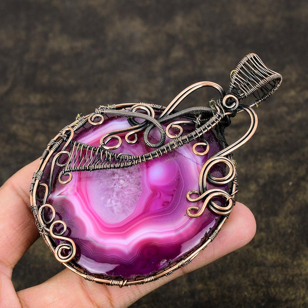 Natural Solar Quartz Gemstone Handmade Copper Wire Wrap Pendant 3.94 D5j05