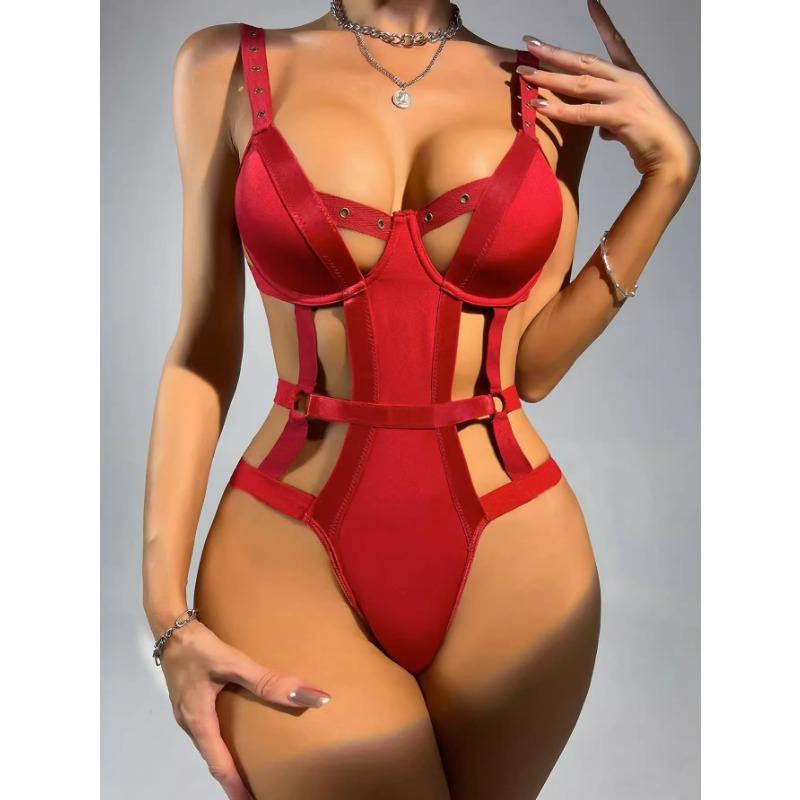 New Sexy Big Strap Hollow Suspender One-piece Erotic Underwear Set