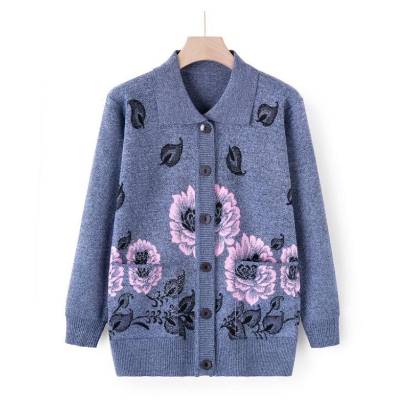 Middle-aged elderly sweater cardigan female mother wear autumn clothes old lady knitted sweater jacket grandma autumn clothes