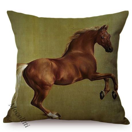 Horse Oil Painting Racehorse Mare Pattern Cushion Cover Nordic Farm Animal Design Cotton Linen Sofa Decoration Throw Pillow Case