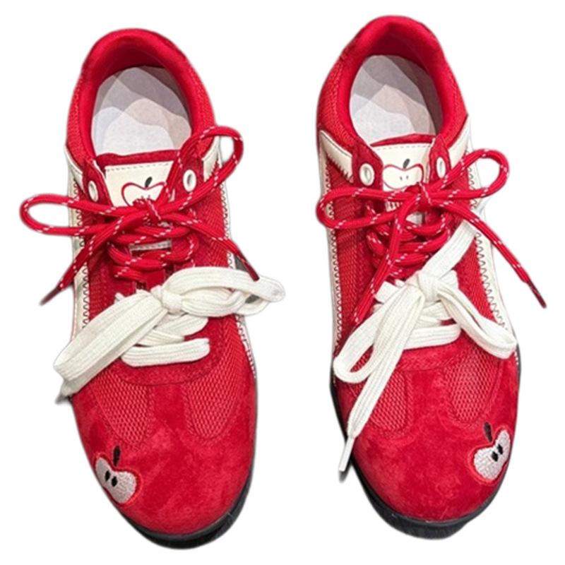 Dexun shoes women's autumn new retro contrasting colors low-top board shoes embroidered versatile racing shoes women