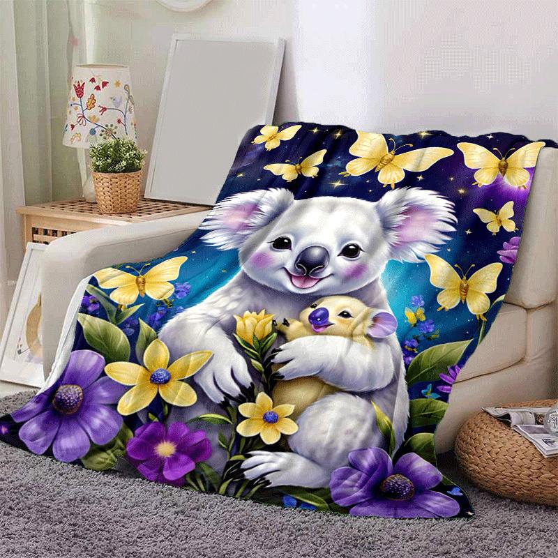 1pc Koala Printing Lightweight Flannel Blanket, Comfortable and Warm Blanket,  Sofa Bed and Couch Office, Suitable for Gift Blankets
