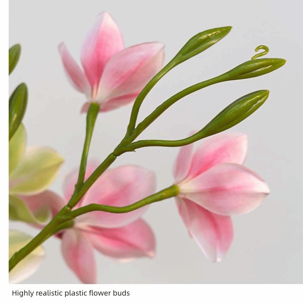 Silk Material Faux Flower 3 Heads Design Artificial Flower Stem Simulated Orchid  Tea Room Decor