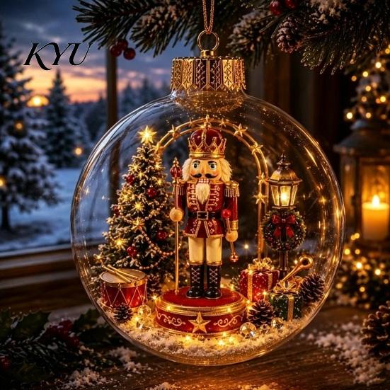 Year Round Home Accent Lighted Clear Christmas Ball Ornaments, Cute Santa Claus/Tree/Snowman/Angel Figure Inside Winter Wonderland Decorations