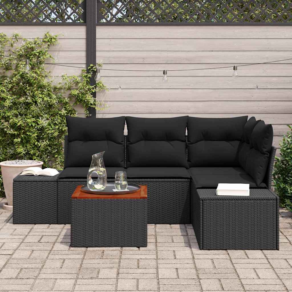 Garden Sofa Set with Cushions 5 pcs Black Poly Rattan