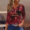 Women's Fashion Casual Christmas Tree Print V-Neck Decorative Button Three-Quarter Sleeve T-Shirt Top