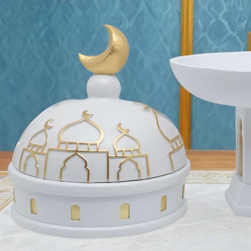 Gold and White Mosque Tower Model Desktop Ornament,Ramadans Eid Home Decors Decorative Ornament for Table Bookshelf