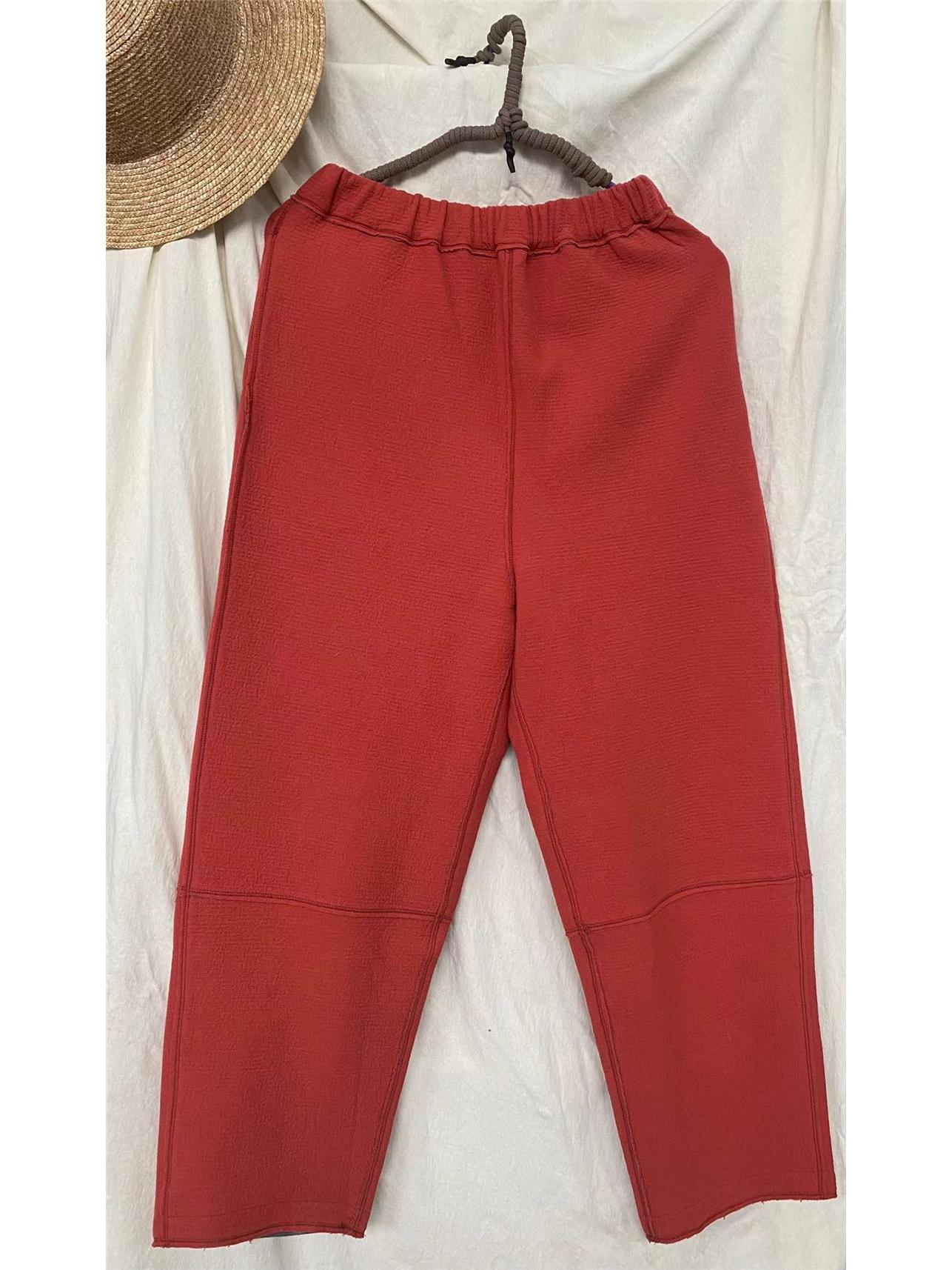 

Early Spring 2022 Soft Fluffy Air Layer Loose Fit Carrot Pants with Elastic Waist Medium коралл красный