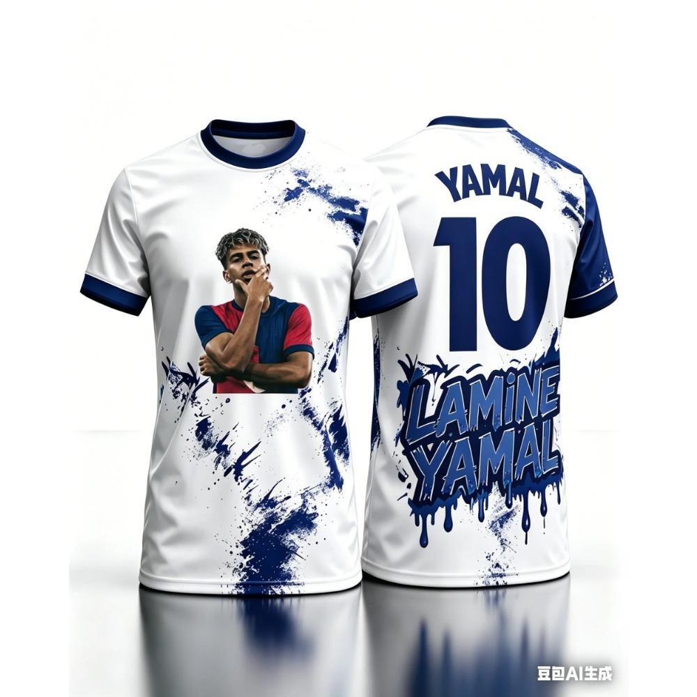 Summer Yamal Commemorative 3D Print Family Outfit Football Jersey T-shirt. Loose and Comfortable Suitable for Daily Wear